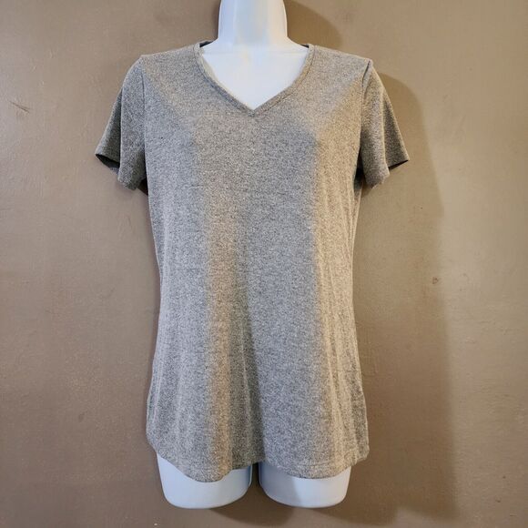 Apt 9 Womens Knit Tee Size S Gray Short Sleeve V-Neck Top - Picture 1 of 9